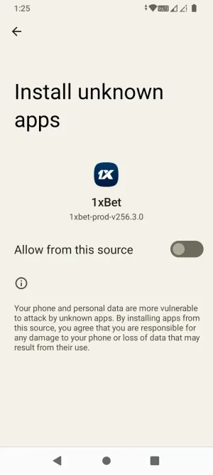 Allow from this source toggle switched off in Android settings