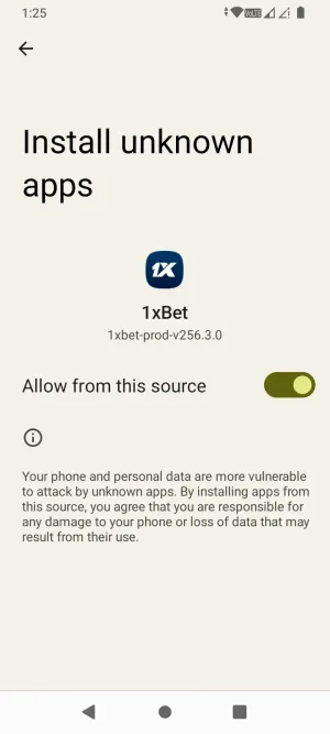 Allow from this source toggle switched on in Android settings