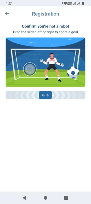 1xBet slider captcha to confirm you are not a robot