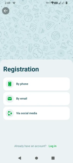 22Bet registration method selector: by phone, by email, or via social media