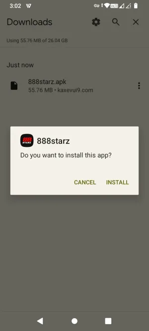 Android install prompt for the 888starz app