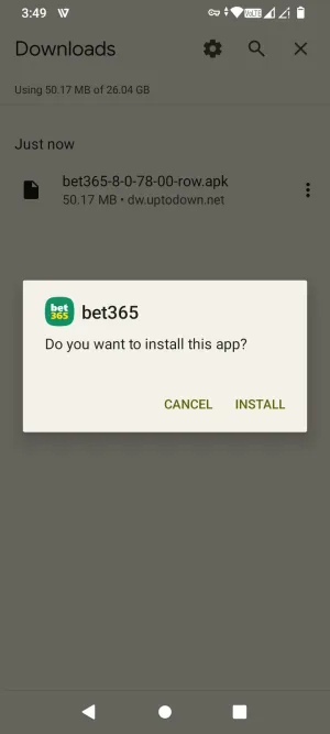 Android install prompt for the bet365 app