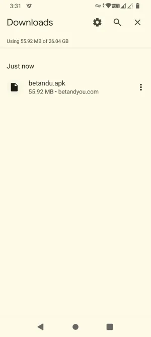 Bet&U APK file finished downloading in the Downloads list