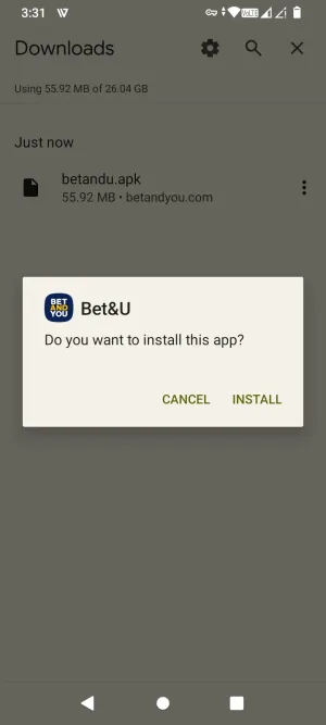 Android install prompt for the Bet&U app
