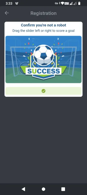 Bet&U registration success confirmation