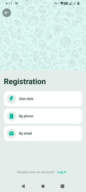 BetOnGame registration method selector: one-click, by phone, or by email
