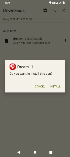 Android install prompt for the Dream11 app