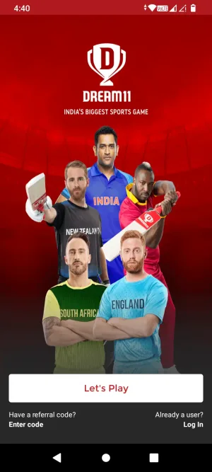 Dream11 welcome screen with the Let's Play button