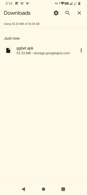 GG.BET APK file finished downloading in the Downloads list