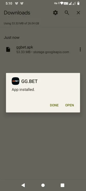 GG.BET app installed confirmation