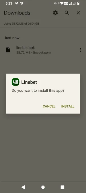 Android install prompt for the Linebet app