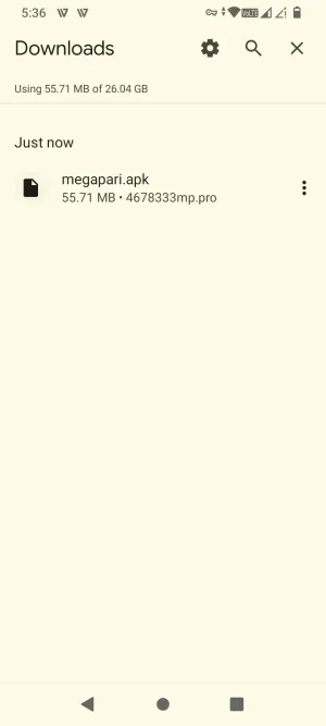 Megapari APK file finished downloading in the Downloads list