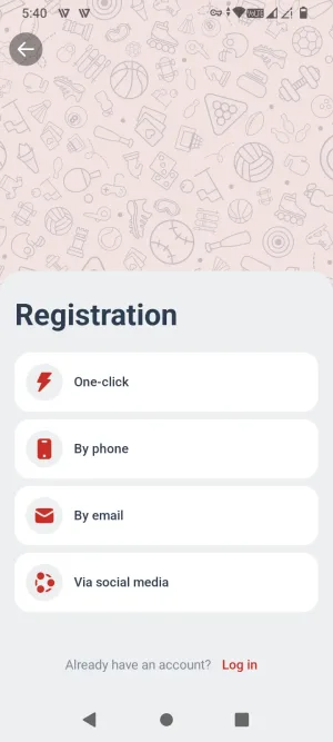 Megapari registration method selector: one-click, phone, email, or social media