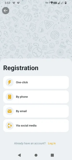 MelBet registration method selector: one-click, phone, email, or social media