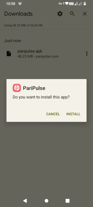Android install prompt for the PariPulse app