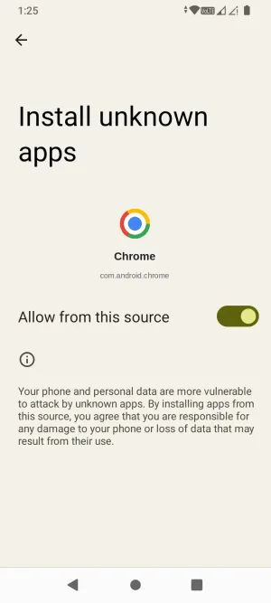 Allow from this source toggle switched on in Android settings