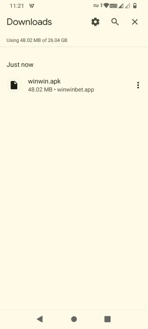 WinWin.bet APK file finished downloading in the Downloads list