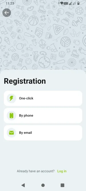 WinWin.bet registration method selector: one-click, by phone, or by email
