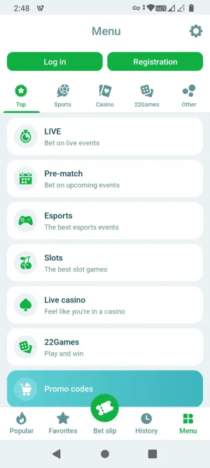 22Bet screenshot 3